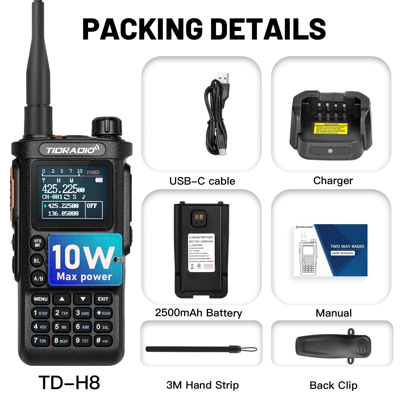 TIDRADIO-walkie-talkie portátil, Radio Ham de largo alcance, conexión Bluetooth, teléfono celular programable, conmutador bidireccional, 10W