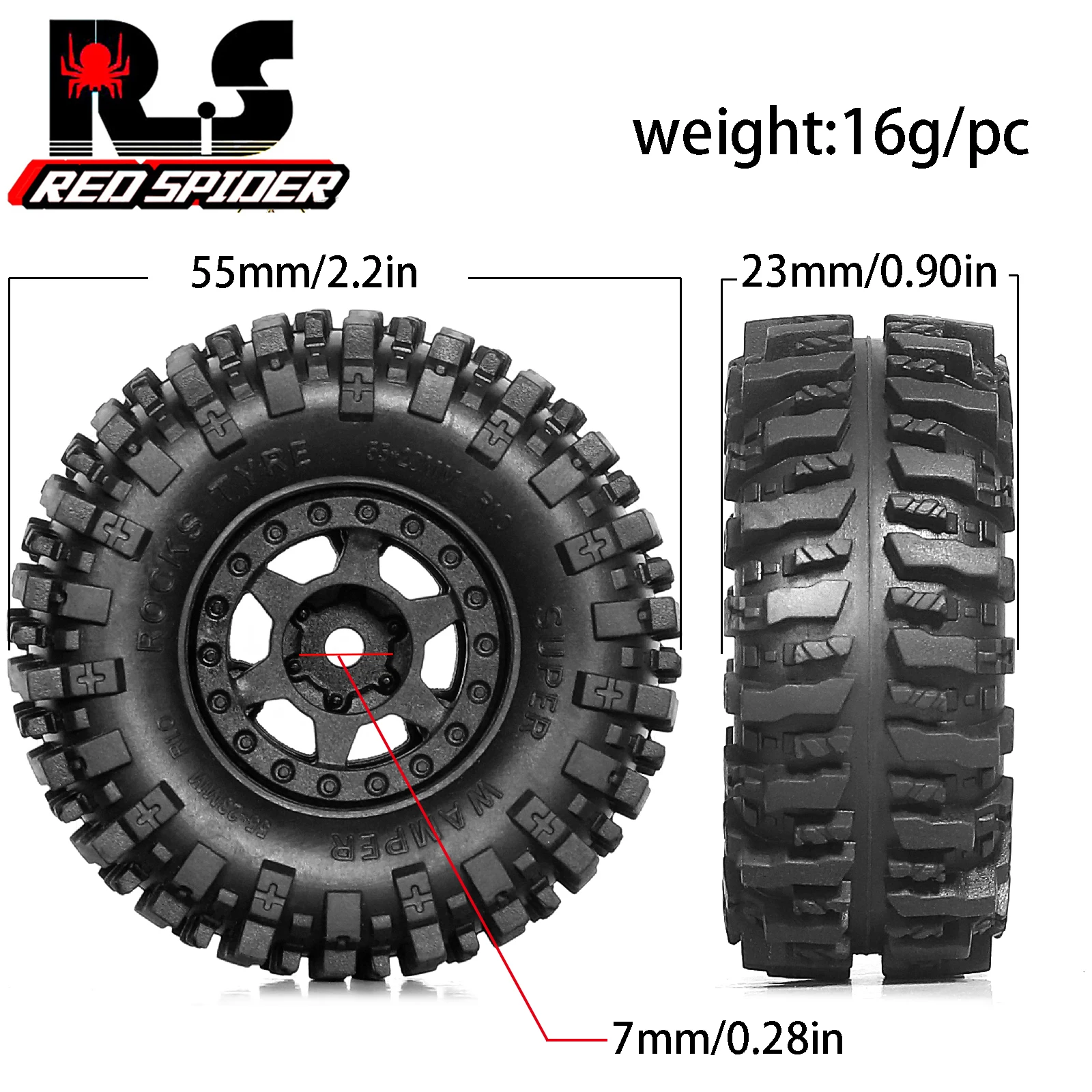 4pcs 1.0 Crawler Tires Plastics 1.0 Wheel Lightweight Design 1/18 1/24 RC Crawler Tires for SCX24 TRX4M FMS FCX24 FCX18 AX24