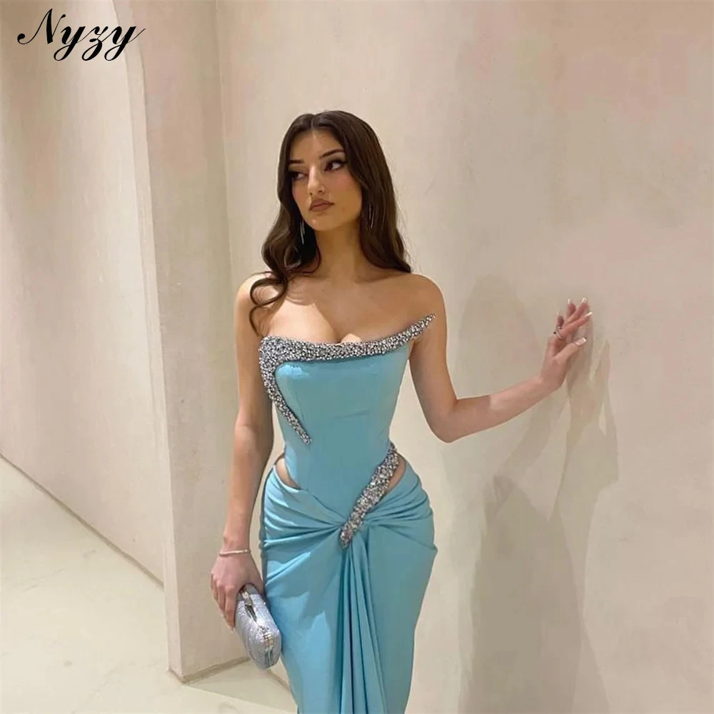 

NYZY E603 Customized Jersey Crystals Beaded Best Selling Evening Dresses Sexy Mermaid Sky Blue Party Prom Gowns 2025