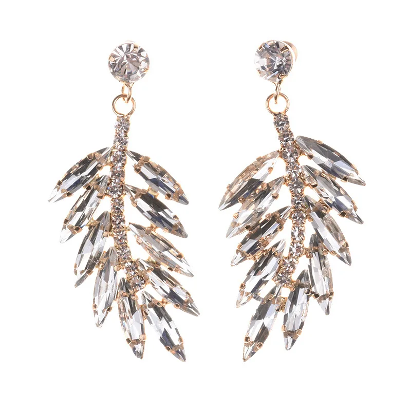 Bohemian Jewelry Popular Luxury Gem Leaf Earrings Best Selling Accessories Source Fashionable Earrings Silver Plated