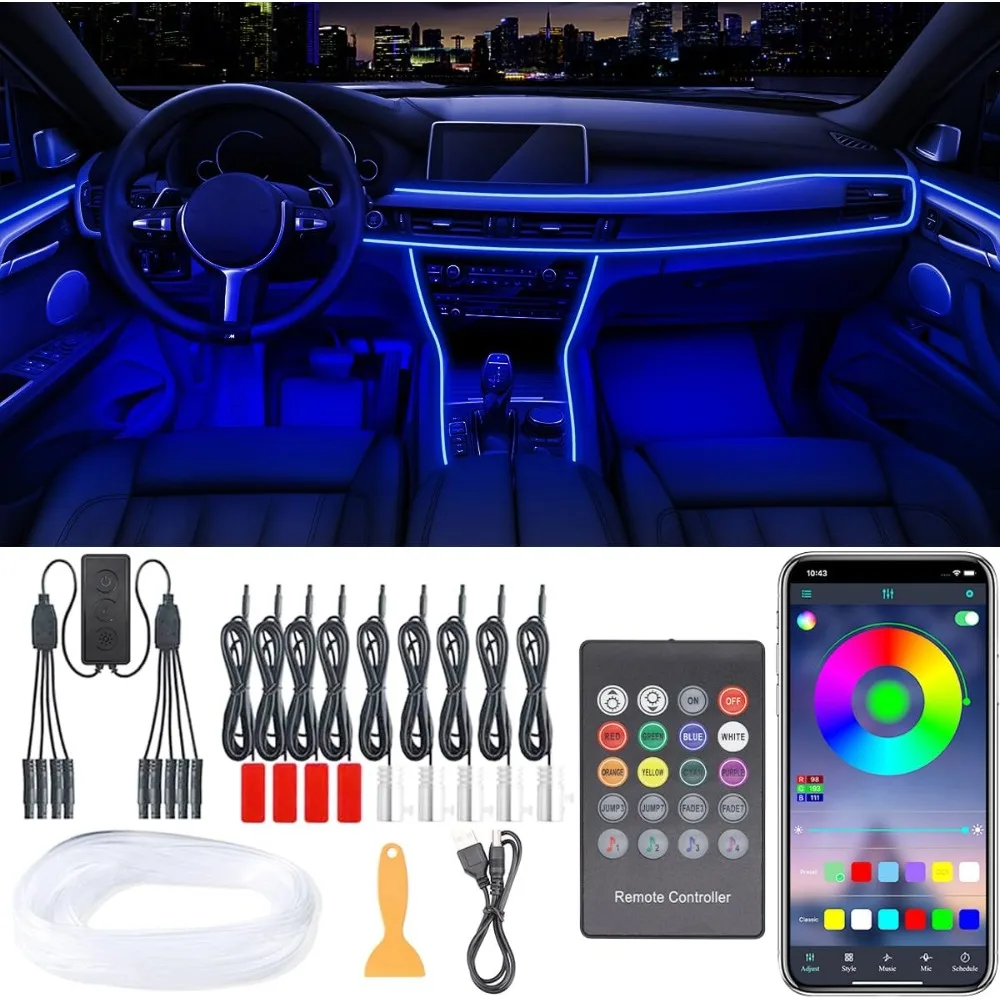 

interior car lights, 9 in 1 car led strip with wireless app/rf remote/button control, 16 million colors ambient lighting kit wit