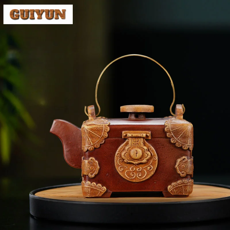 600ml Traditional Yixing Purple Clay Teapots Handmade Treasure Chest Pot Raw Ore Red Mud Kettle With Filter Zisha Tea Set Tea