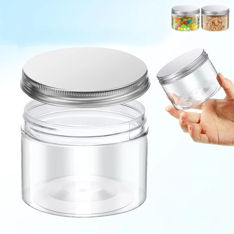 5Pcs 20-150ml Clear Plastic Mason Jars Wide Mouth With Aluminum Cap For Kitchen & Makeup Storage Airtight Pot Bottle Containers