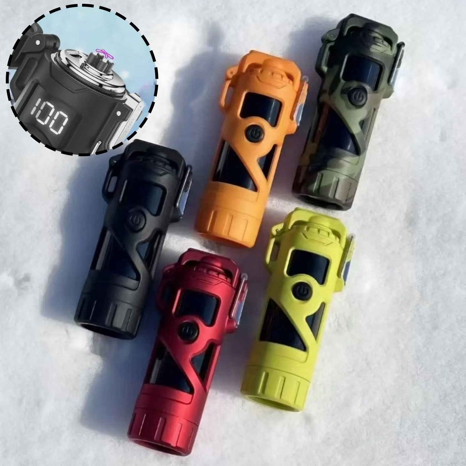 Multi Functional Outdoor Waterproof Flashlight Dual Arc Lighter Portable Pendant Strong Light Flashlight Lighter Emergency Tool