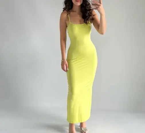 

Womens Dresses 2025 Spring Summer New Solid Color Sleeveless Sexy Backless Slim Fit U-Neck Suspender Hip Hugging Dress