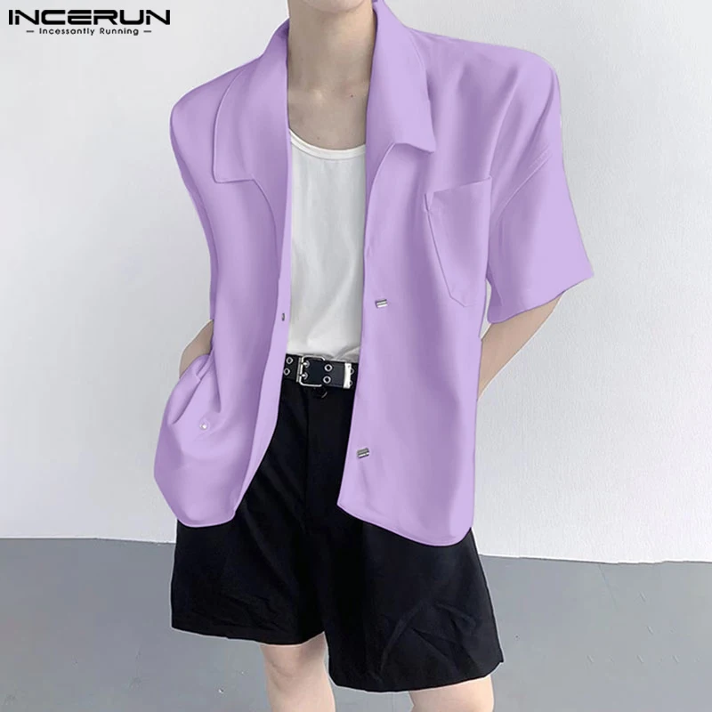 INCERUN Tops 2024 Korean Style Stylish New Men Solid Simple Shirt Casual Streetwear Comfortable Lapel Short Sleeved Blouse S-5XL