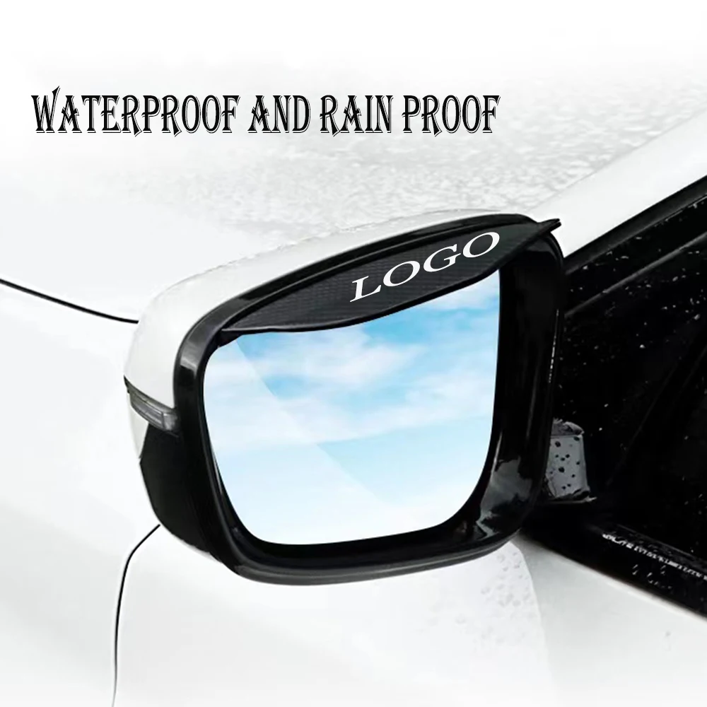 2Pcs Carbon Fiber Car Rearview Mirror Eyebrow Rain Cover For Skoda YETI Logo Auto Accessories
