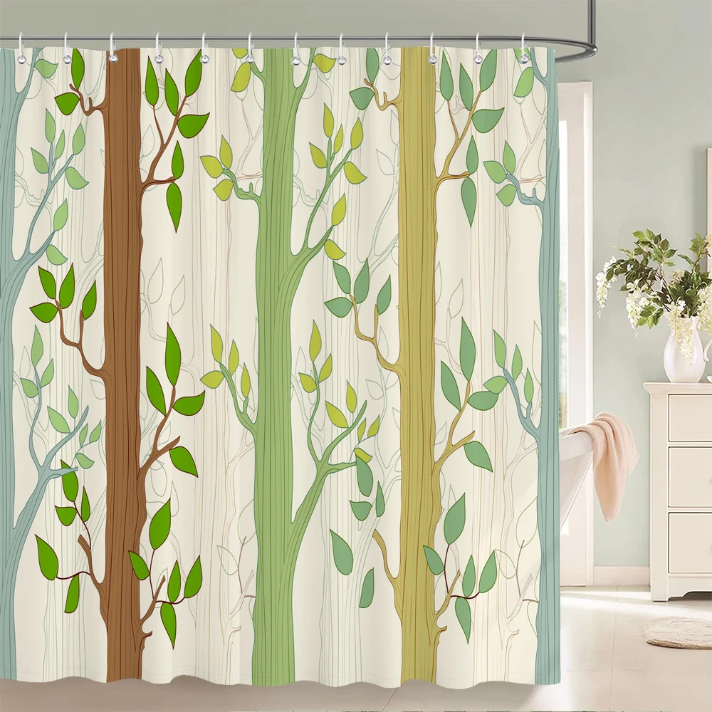 Plants Tree Leaves Shower Curtains with Hooks Home Decoration for Floral Bathroom Curtain Polyester Fabric Bath Curtain