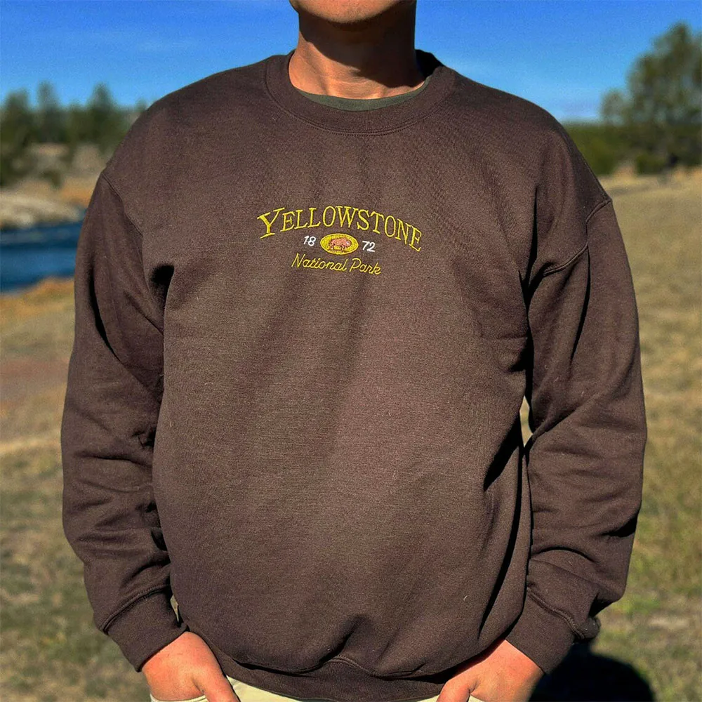 Yellowstone 1872 National Park Vintage Style Unisex Embroidered Autumn Cotton Sweatshirts Oversized Cotton Crewneck Pullovers