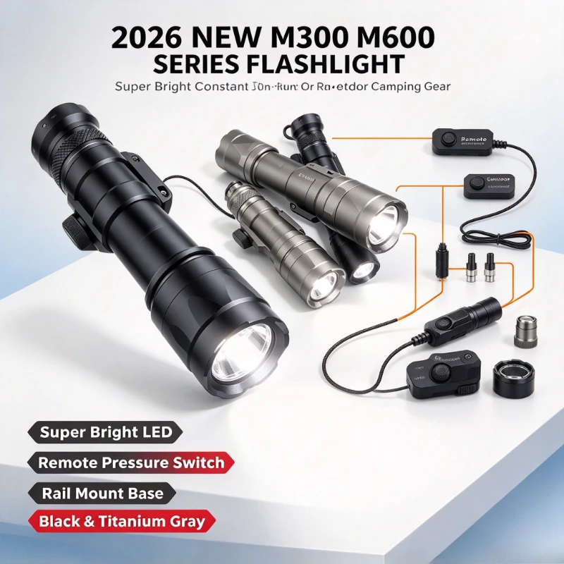2026 New Rail Mount M300 M600 LED Torch, Constant On Remote Switch, Super Bright Flashlight for Outdoor Camping & Hiking