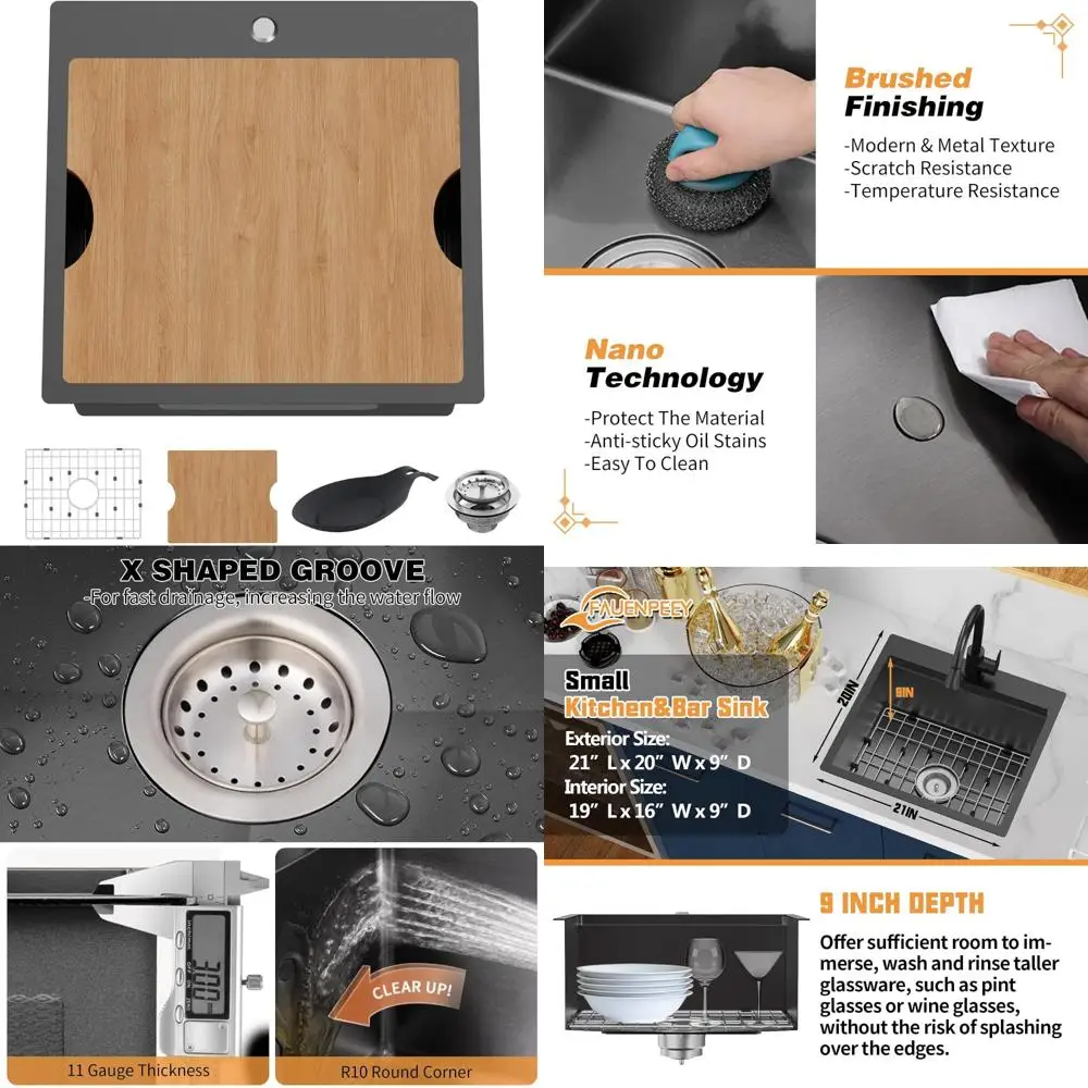 

Stainless Steel 21x20 Inch Drop-In Single Bowl Kitchen Sink with Built-in Ledge for Bar Use and Small Topmount Workstation Desig