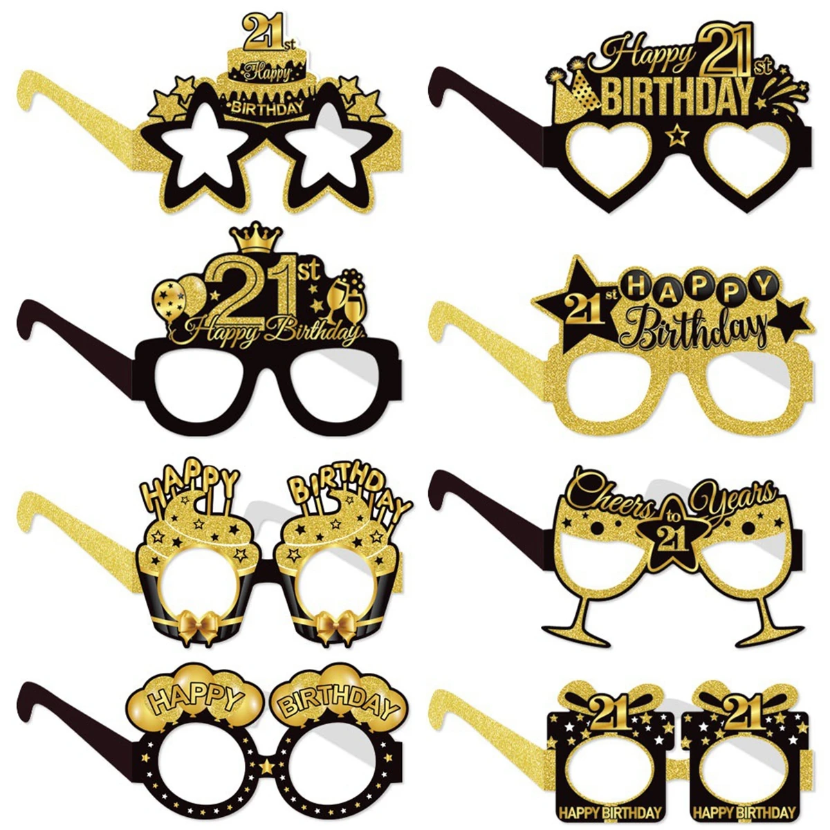 8 unids/set 21 30 70 80th gafas de papel gafas de papel de feliz cumpleaños decoración de fiesta de cumpleaños accesorios de fotografía de fiesta de aniversario de oro negro