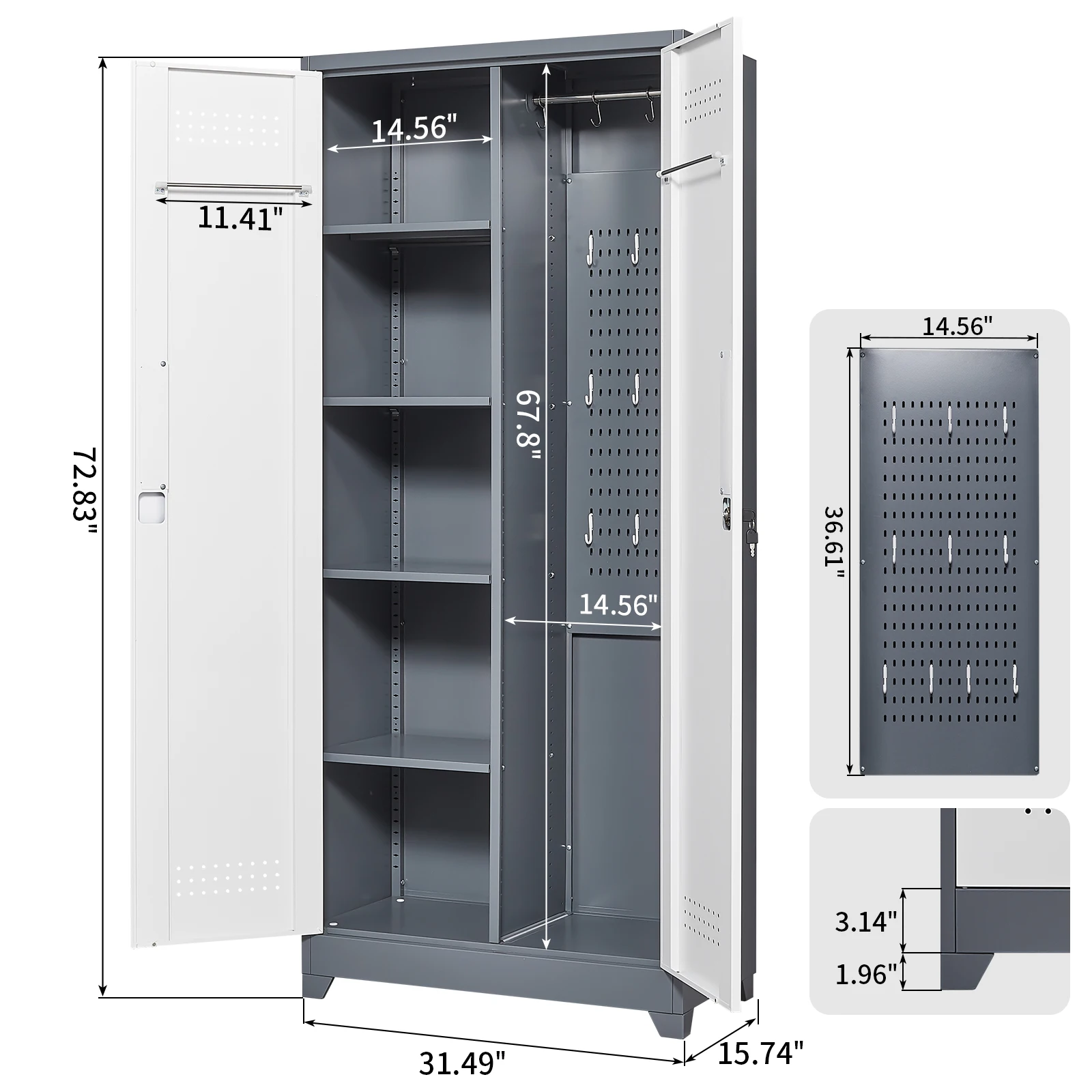 Metal Storage Cabinets, Cleaning Tool Cabinet with Locking Door, Tall Broom Tool Organizer and Storage, Large Storage Cabinet fo