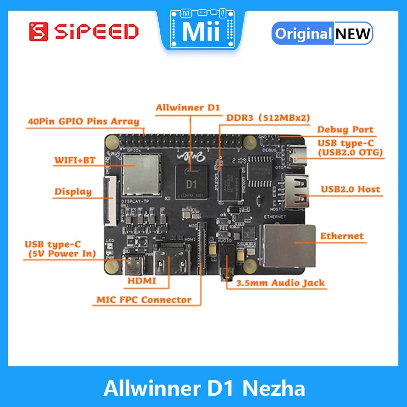 Allwinner D1 Nezha 64bit RISC-V لينكس SBC مجلس التنمية ، 1.0GHz مع 1GByte DDR3 ، دعم تينا/ديبيان النظام