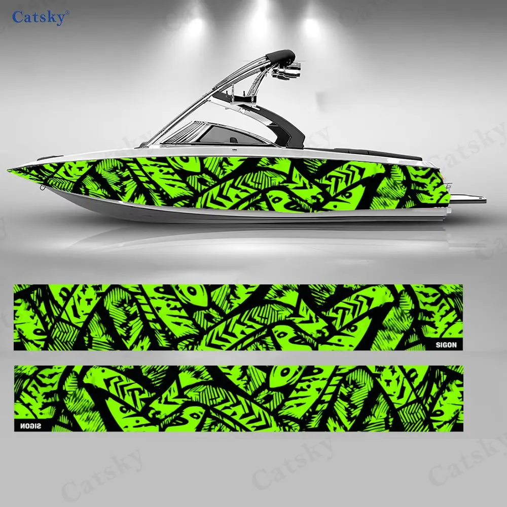 

2Pcs Cyber Tribal Geometric Boat Stickers, PVC Waterproof Durable Vinyl Wrap Decals for Fishing Boat, Durable and Stylish Design