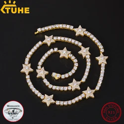 Full Iced Out Moissanite Start Tennis Necklace for Men Women 925 Sterling Silver Choker Chain Wedding Accessories Fine Jewelry