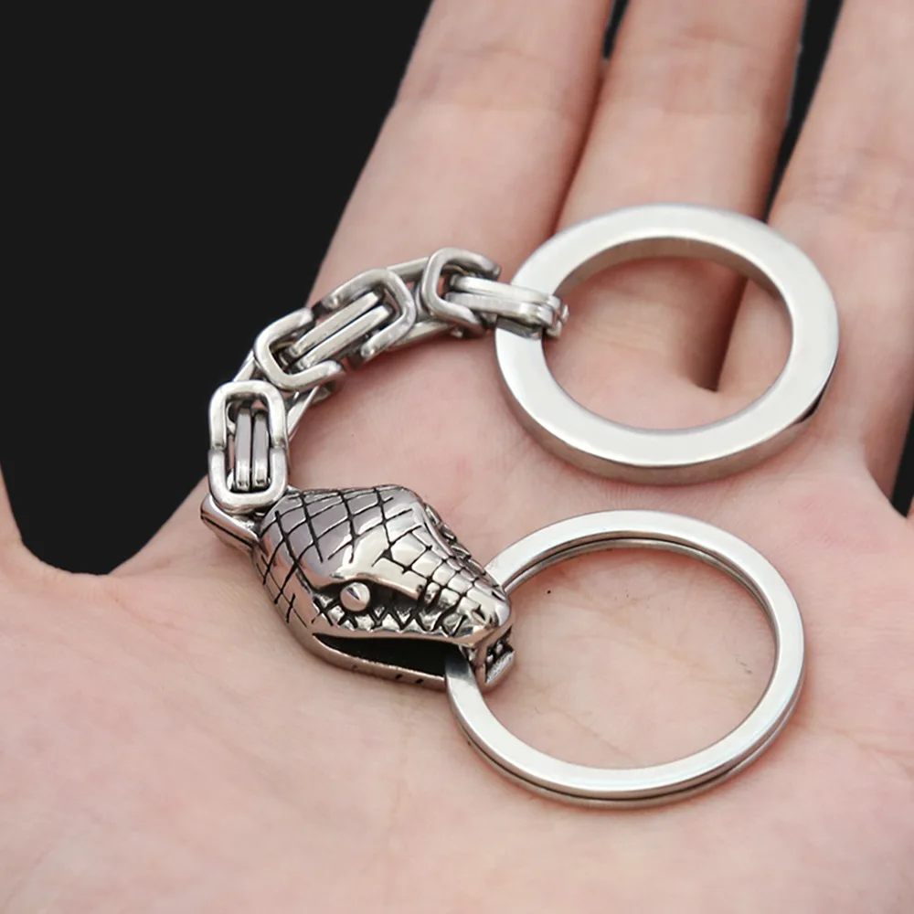 100pcs/lot Gift Creative Snake Head Keychain Viking Stainless Steel Personalized Keychain Car Key Hanger Wholesale