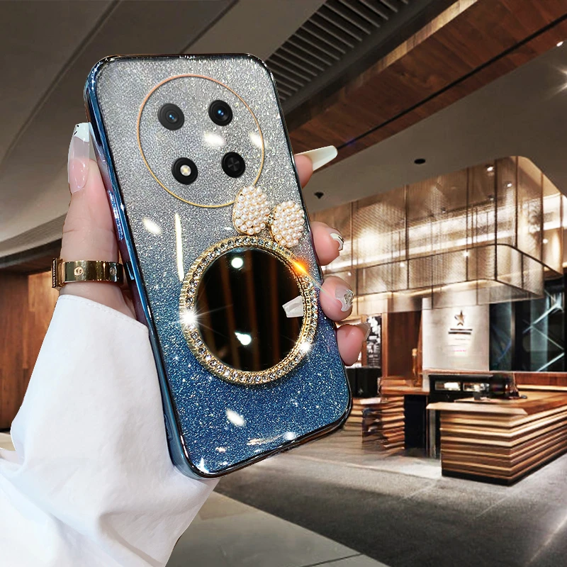 حافظة لهاتف Honor X9D X7D 400 حافظة ذكية متدرجة لامعة بحلقة مرآة لهاتف Honor X9D X7D 400 غطاء ذكي