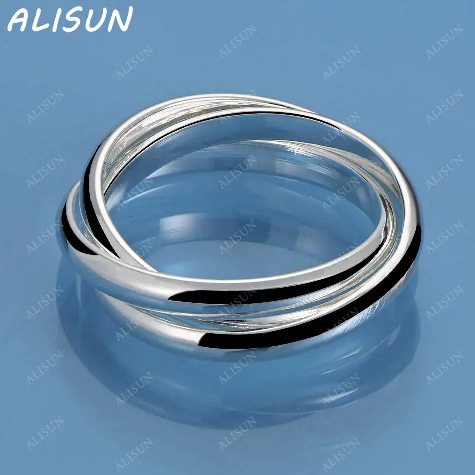

ALISUN 925 Sterling Silver Three Circles Around Ring For Women Men Fashion Jewelry Charm Grace Noble Wedding Accessories