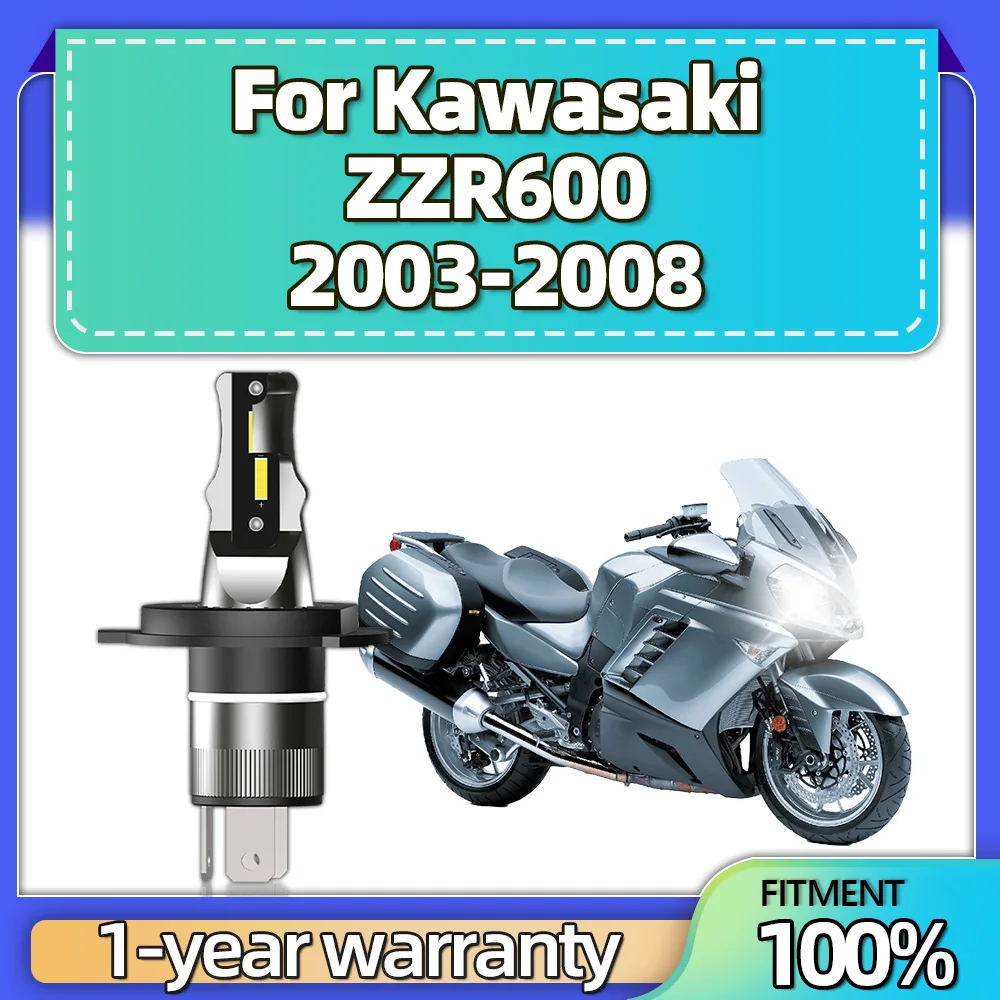 H4 Led Fanless Motorcycle Headlight Bulb Canbus 12V 15000LM Hi Lo Lamp For Kawasaki ZZR600 2003 2004 2005 2006 2007 2008