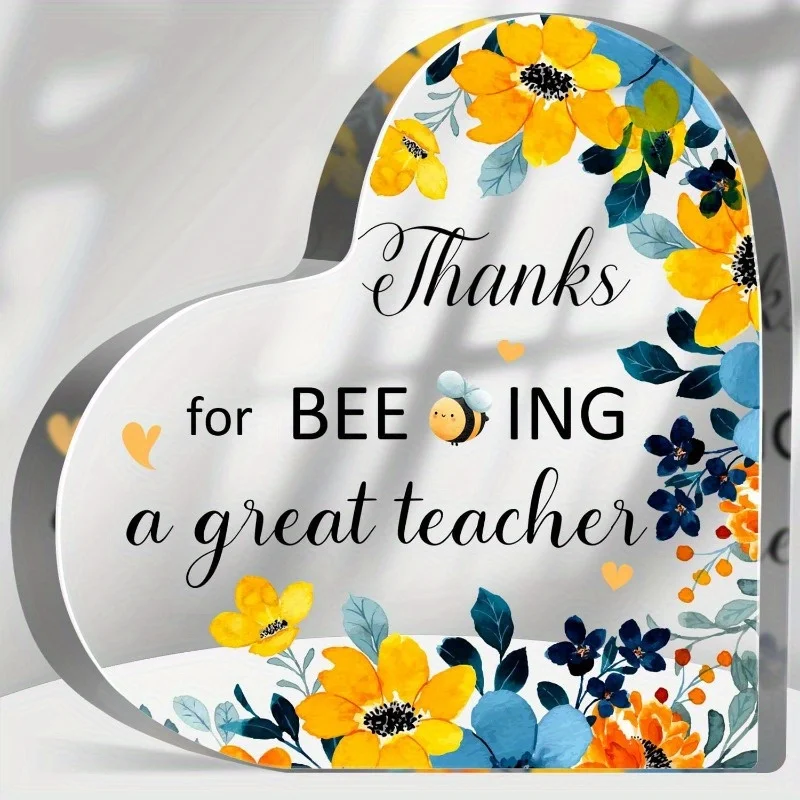 Meilleur cadeau de remerciement pour professeur(se) : Plaque de reconnaissance florale jaune avec inscription « Merci d'être une excellente professeure »