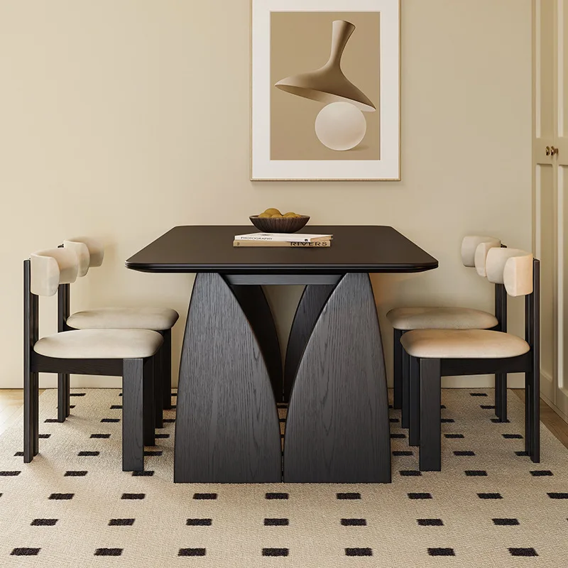 Household small apartment matte thickened dining table, rectangular solid wood dining table