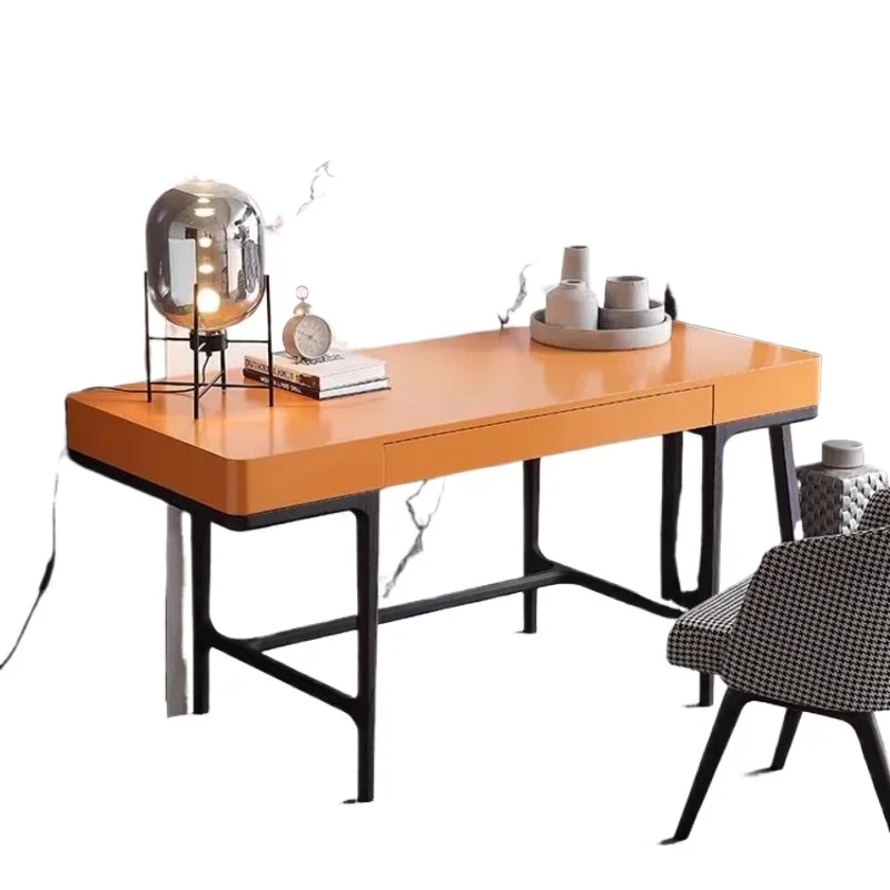 

Italian light luxury orange solid wood office desk model room children's room study furniture complete orange writing desk