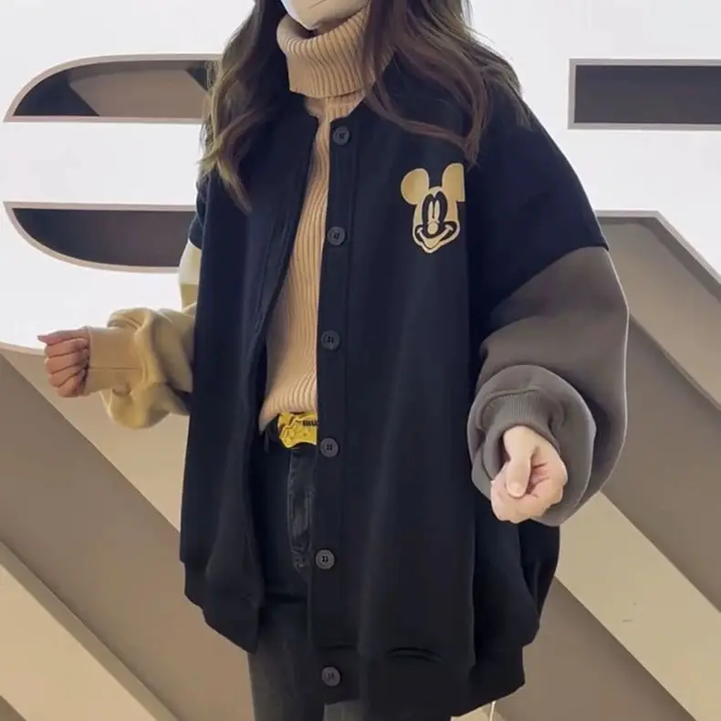 

DisneyThick 45-150 кг толстый мм свитер большого размера, женская бейсбольная куртка, флисовая куртка, осенне-зимняя тонкая студенческая куртка