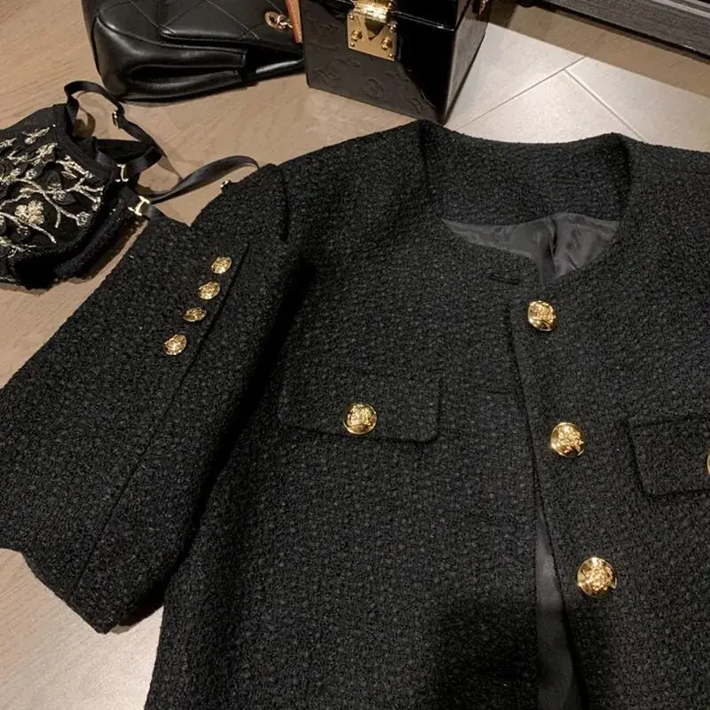 Imagem -06 - Qweek Coreano Tweed Jaquetas Mulheres Oversized Único Breasted Cabolsas Curtos de lã 2023 Nova Primavera Outono Vintage Outerwear Colheita Topo