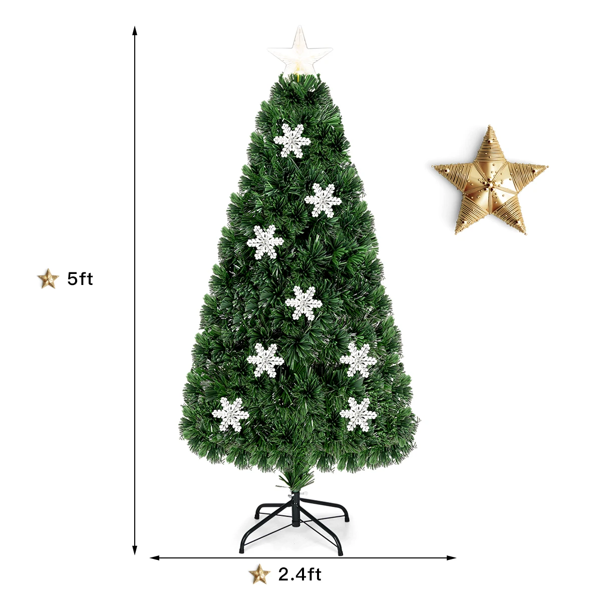 5FT Pre-Lit Fiber Optic Artificial Christmas Tree w/Multicolor Lights Snowflakes