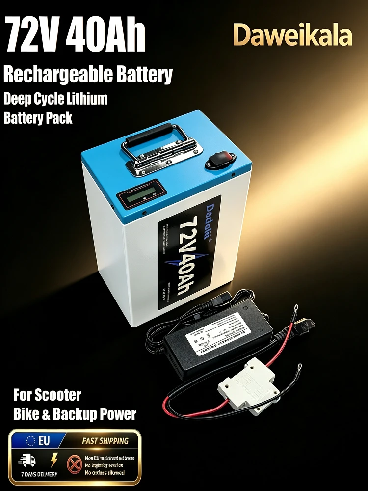 72V 40Ah Lithium-Akku-Pack für Tiefentladung, Daweikala, wiederaufladbarer Akku für Elektroroller, E-Bikes, Motorräder, Notstromversorgung, integriertes BMS, EU-Lager, schnelle Lieferung innerhalb von