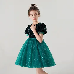 Formal Kids Sequin Dresses for Big Girls Birthday Party Summer Dress Luxury 2022 Elegant Evening Gown Green Red Frock Weddings