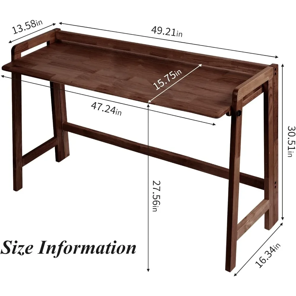 47.2x27.6x13.6 Inches Computer Desk For Small Spaces, Oak Study Table, Mid Century Modern Solid Wood Writing Desk