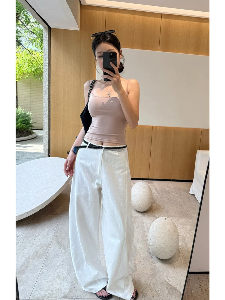 

Slimming Loose Wide Leg Casual Pants Summer Thin White Straight Leg Pants Women's Summer Style Natural Waist Zipper Closure