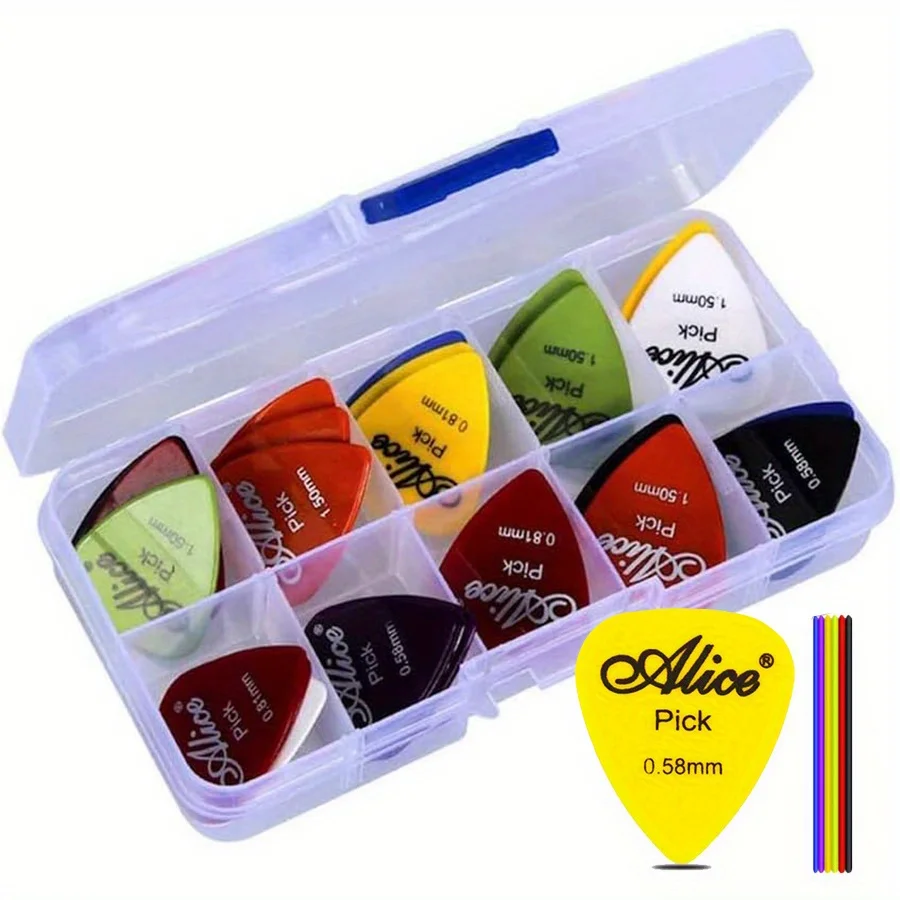 50pcs/box Alice Guitar Picks Plastic Colorful Guitar Paddles with Transparent Storage Box for Bass Ukulele Music Equipment JXB