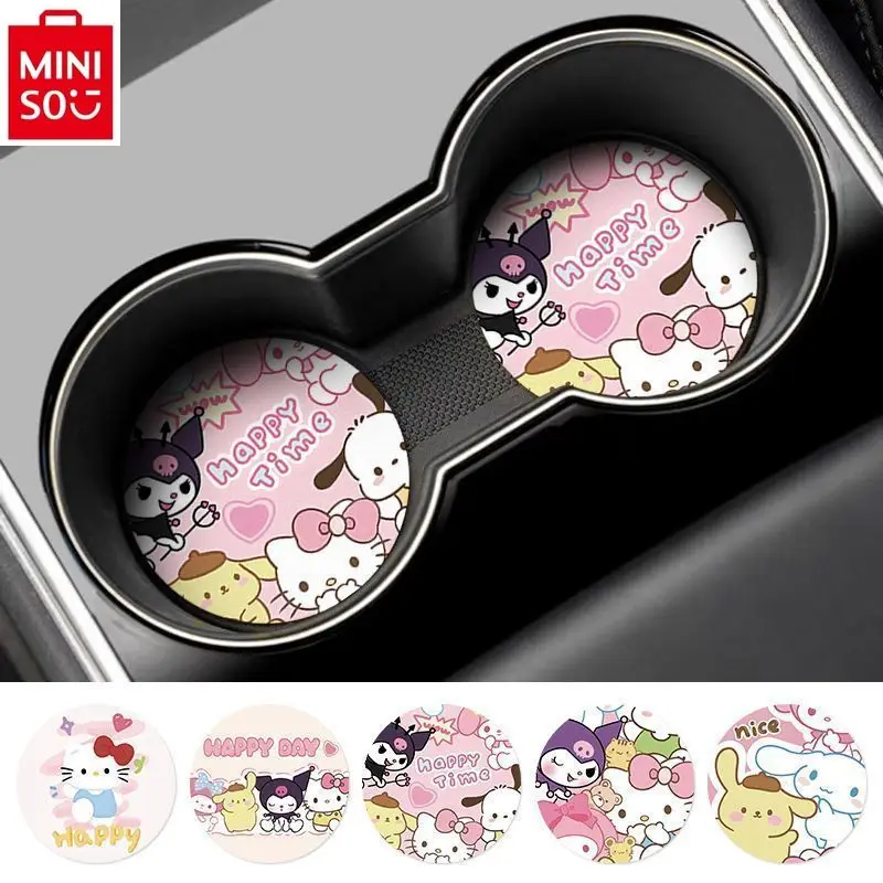 MINISO-alfombrilla para taza de coche, tapete creativo para taza de agua, decoraciones de Hello Kitty con dibujos animados bonitos para mujer, alfombrilla antideslizante de almacenamiento Universal