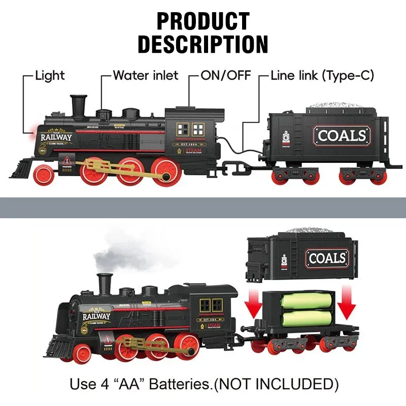 シミュレートされた鉄道列車レトロ蒸気機関車モデル子供のおもちゃ電気レール列車線路男の子のおもちゃ子供新年クリスマスギフト