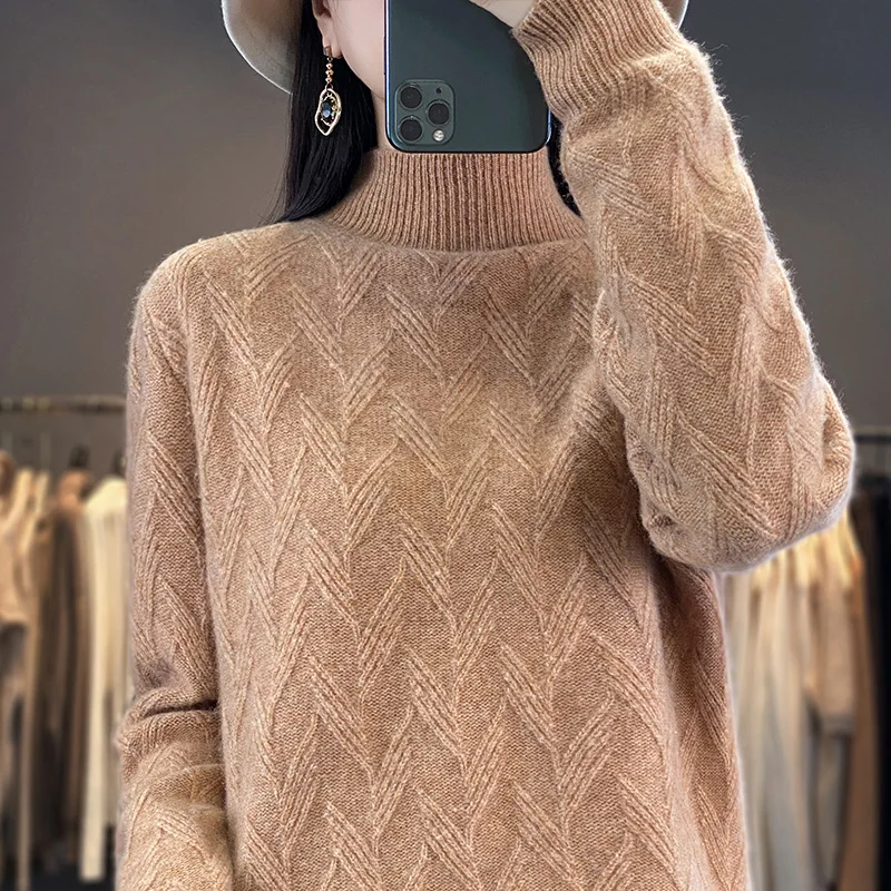 2023 New Autumn Winter women Cashmere thickened Half turtleneck Warm Loose cashmere sweater women
