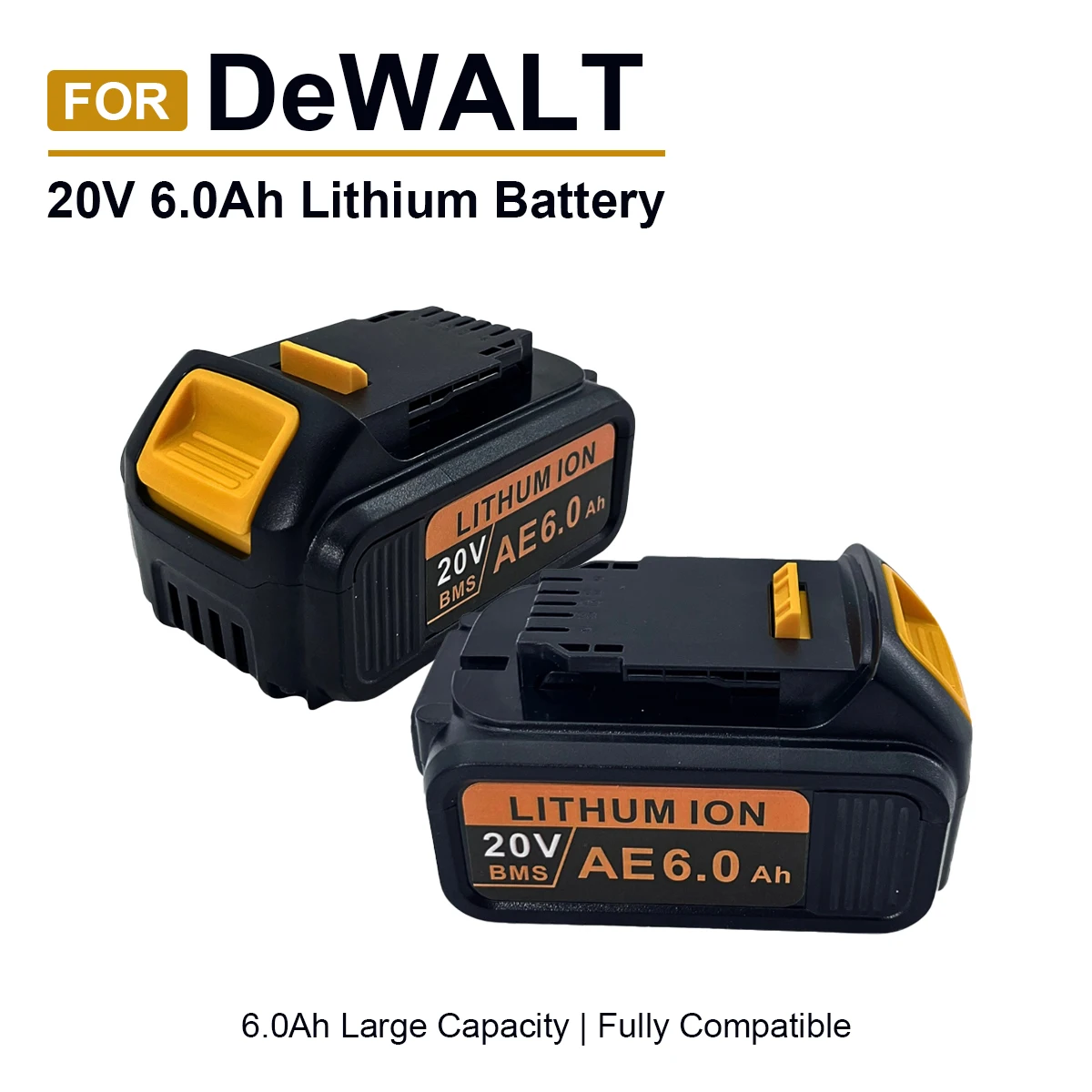 

20V Lithium Replacement Battery for DeWALT 6.0Ah /2.0Ah DCB200 DCB203 DCB204 DCB205 DCB206 for 20V MAX Cordless Power Tools