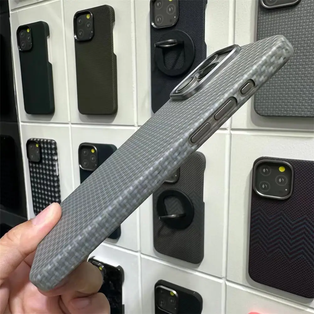 Titanium Gray Aramid Carbon Fiber Slim Cover Case for iPhone 15 Pro Max 15 Pro