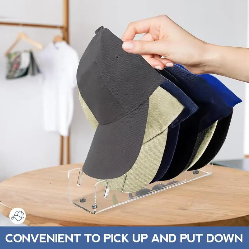 Hat Display Rack Acrylic Baseball Hat Display 7 Slots Space-Saving Desktop For Caps Clothing Storage Shelf Living Room Bedroom