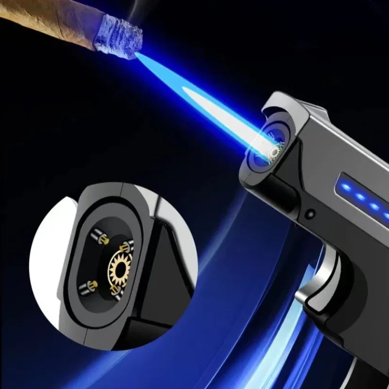 2024 Gas-Electric Dual-Purpose Windproof Jet Lighter Double-Arc Cigarette Lighter Foldable Gun-Type Lighter Men'S Gadget Gift image 5