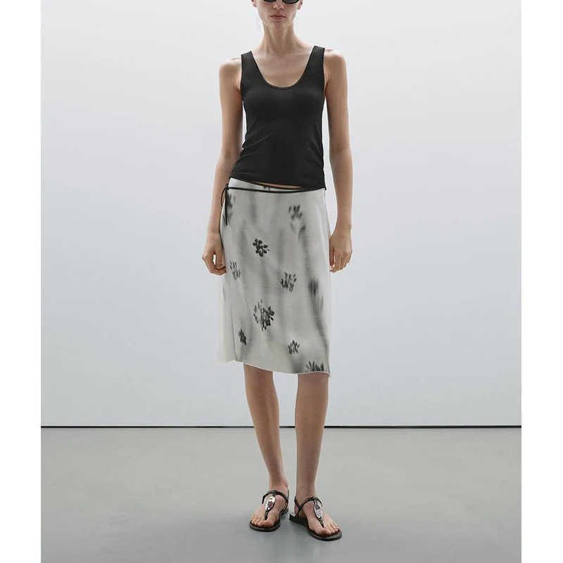 Ele Ombre Print Sa Cintura Na Altura Do Joelho Saia Midi Novo Chinês Sle Verão Feminino Faion Saia A-Line Stand Fit Poly...