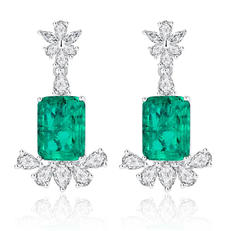 

S925 Silver Wood Green Emerald Geometric Women's Earrings Earstuds 12 * 16 Fashion Simple Style