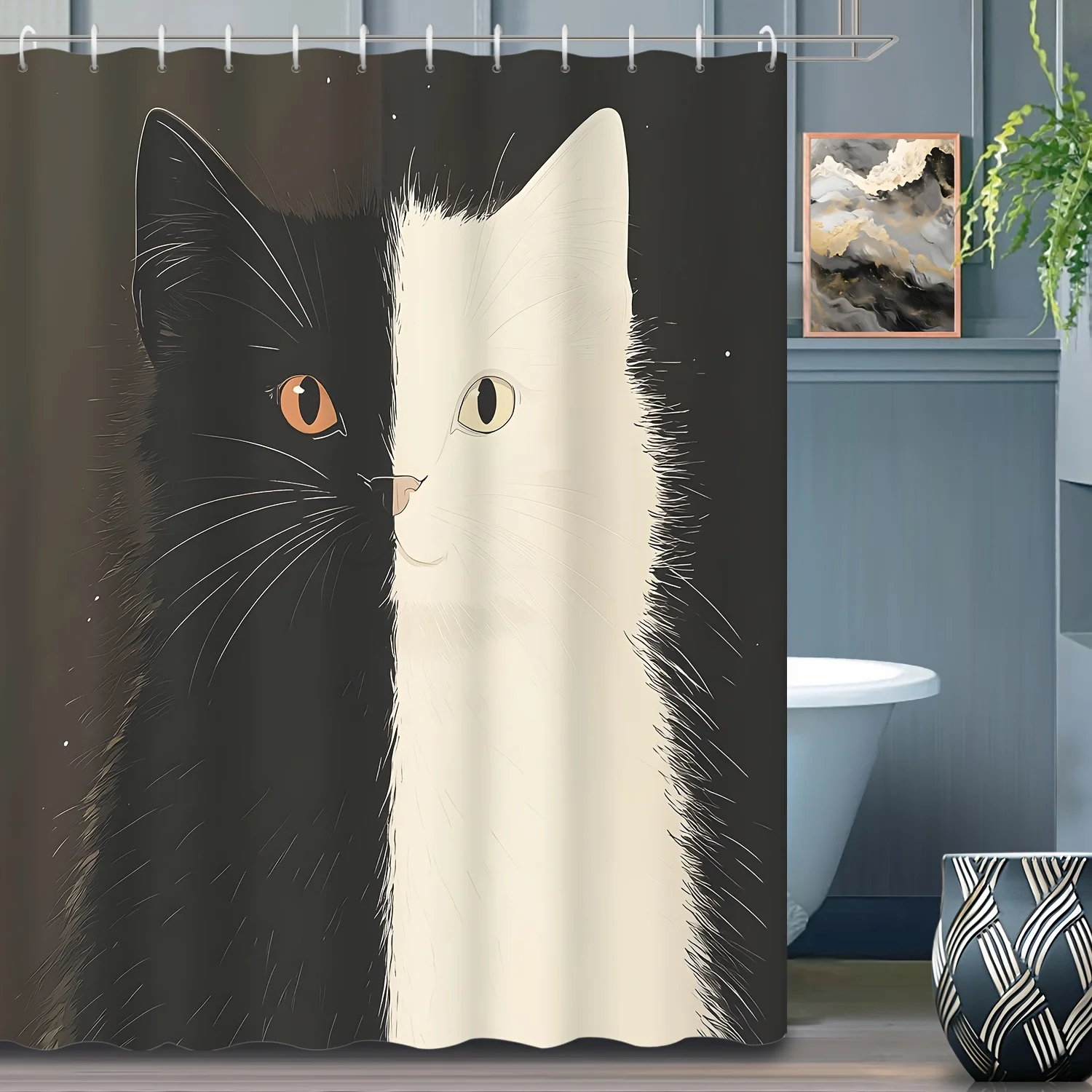 

1 шт., креативная черно-белая занавеска для душа для домашних животных и кошек, занавеска для перегородки, декоративная занавеска для душа с принтом, 180x200 см