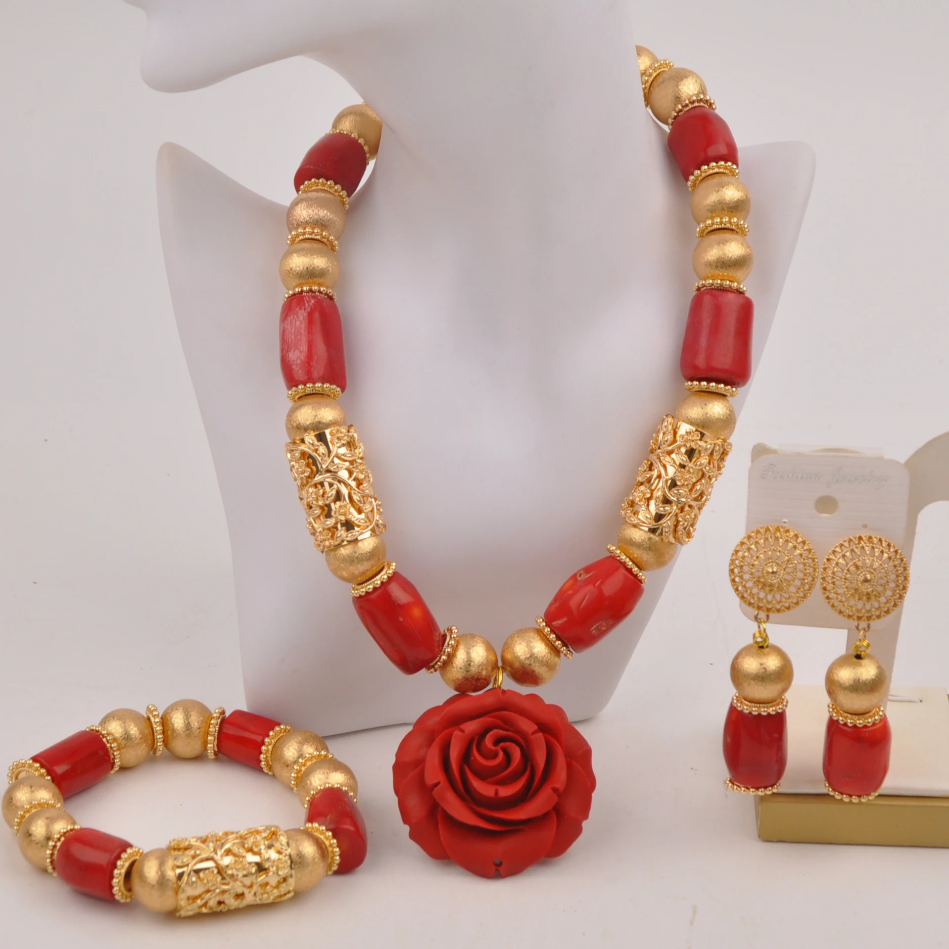 

Red African Wedding Beads Coral Jewelry Sets