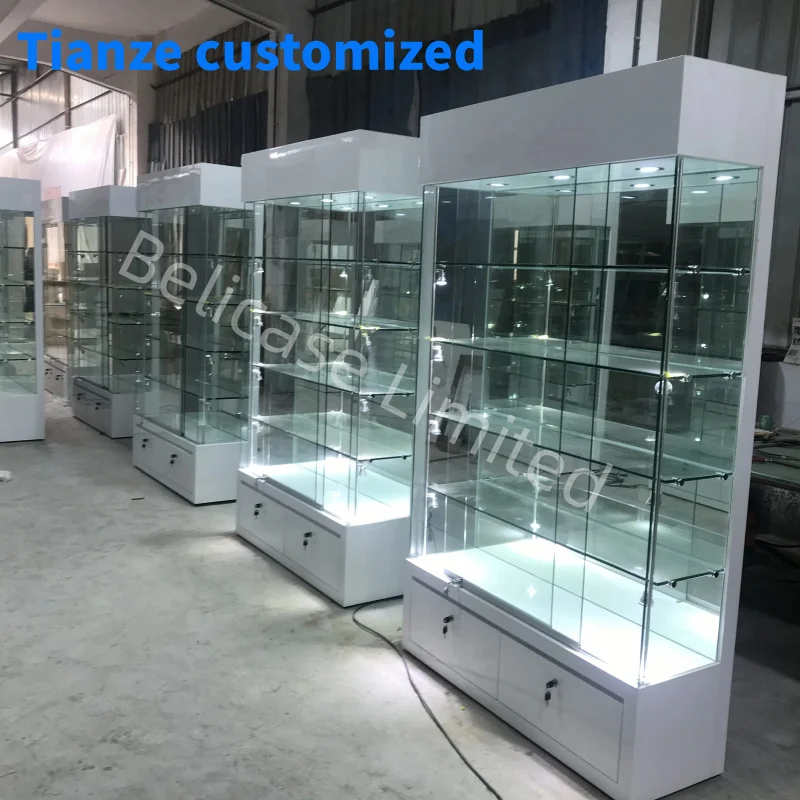 （customized）High End Display Cases Jewelry Showcase Modern Custom Made Glass Vitrine Jewelry Display Cabinet