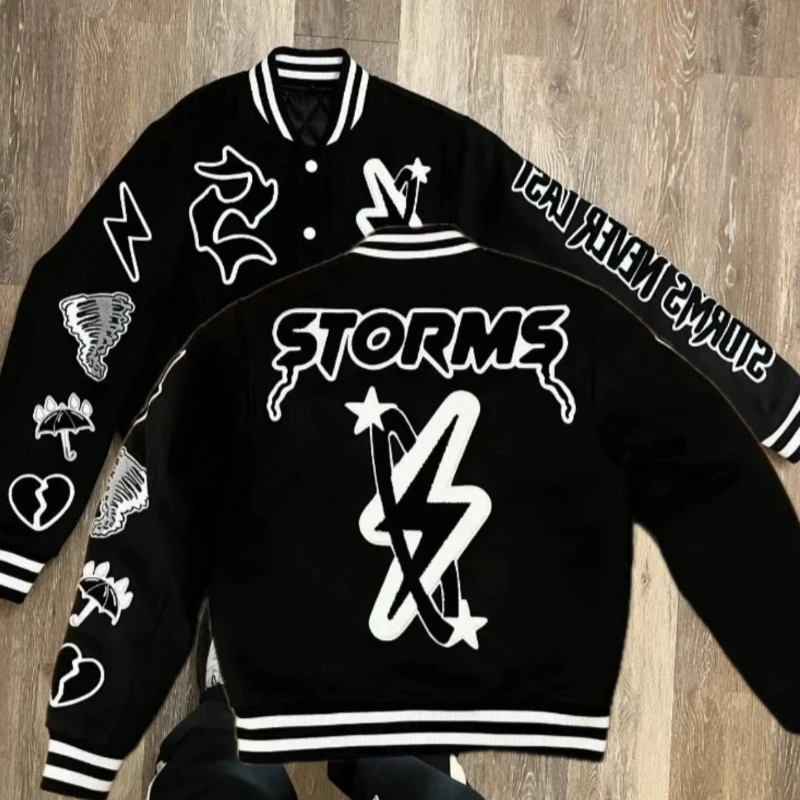 

Вышивка букв 2025 новая европейская и американская зимняя мужская куртка в стиле ретро, готическая, супер крутая, бейсбольная мотоциклетная форма