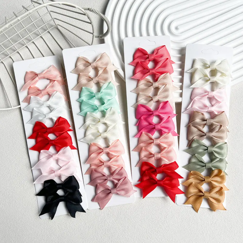 

10Pcs/Set New Cute Solid Ribbon Bowknot Hair Clips for Baby Girls Handmade Bows Hairpin Barrettes Headwear Kids Hair Accessories