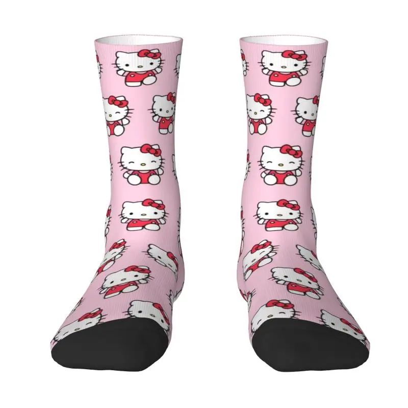 Hello Kitty Pattern Crew Socks for Men, Unisex Novidade 3D Printing, Sanrio Dress Socks